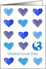 Global Love Day Earth Blue Watercolor Hearts card