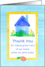 House Sitter Thank You Blue House Watercolor card