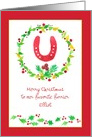 Merry Christmas Farrier Red Horseshoe Holly Custom Name card