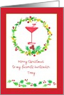 Merry Christmas Bartender Red Martini Glass Holly Custom Name card