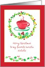 Merry Christmas Barista Red Coffee Cup Holly Custom Name card