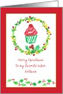 Merry Christmas Baker Red Cupcake Holly Custom Name card