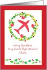 Merry Christmas Flight Attendant Plane Holly Custom Name card