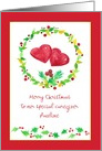 Merry Christmas Caregiver Red Hearts Holly Custom Name card