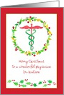 Merry Christmas Doctor Medical Symbol Holly Custom Name card