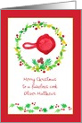 Merry Christmas Cook Frying Pan Holly Custom Name card