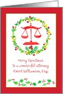 Merry Christmas Lawyer Scales Holly Custom Name card