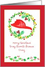 Merry Christmas Fireman Red Fire Helmet Holly Custom Name card