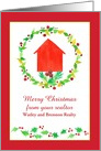 Merry Christmas From Realtor Red House Holly Custom Name card