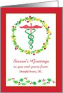 Merry Christmas From Chiropractor Caduceus Holly Custom Name card