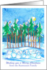 Merry Christmas Snowman Winter Forest Landscape Custom card