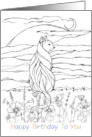 Happy Birthday Cat Sun Moon Coloring Book card