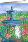 Happy Birthday White Cat Fountain Garden card