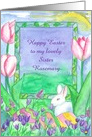 Happy Easter Sister White Rabbit Painted Eggs Custom Name card