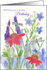 Wishing You A Lovely Birthday Watercolor Wildflowers Dragonflies card