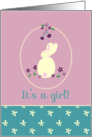 New Baby Girl Birth Announcement White Rabbit card