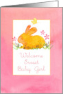 Welcome New Baby Girl Bunny Rabbit Watercolor card