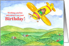 Happy Birthday Child Flying Yellow Airplane card