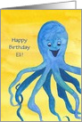 Happy Birthday Blue Octopus Custom Name card