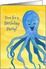Kids Birthday Party Invitation Blue Octopus Watercolor card