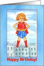 Happy Birthday Girl Superhero Watercolor card