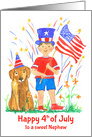 Happy 4th of July Sweet Nephew Flag Fireworks Pet Dog card