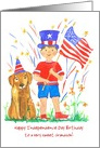 Happy 4th of July Birthday Grandson Flag Pet Dog Custom card