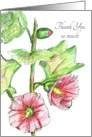 Thank you So Much Wedding Party Pink Hollyhock Flower Sketch card