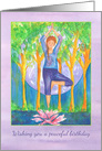 Yoga Tree Pose Happy Birthday Pink Lotus Flower card