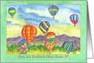 Hot Air Balloon Day June 5th Mountains Watercolor Illustration card