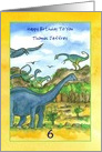Dinosaurs Happy 6th Birthday Custom Name and Age Watercolor Illustration card