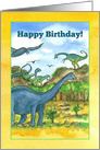 Happy Birthday Dinosaurs Watercolor Illustration card
