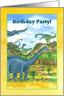 Birthday Party Invitation Dinosaurs Watercolor Illustration card