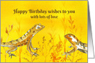 Happy Birthday with Love Lizards Yellow Watercolor Illustration card