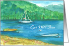 Get Well Soon Mountain Lake Boats Watercolor Painting card