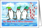 We Wish You A Merry Christmas Penguins Fish Watercolor card