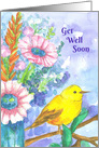 Get Well Soon Yellow Bird Watercolor Flowers card