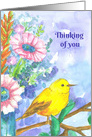 Thinking Of You Yellow Bird Watercolor Flower Bouquet card