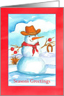 Season’s Greetings Cowboy Snowman Watercolor card