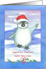 Happy First Christmas Sweet Baby Penguin Custom Name card