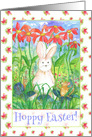 Hoppy Easter White Rabbit Mouse Snail Watercolor Flowers card