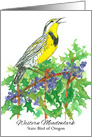 Western Meadowlark State Bird of Oregon Grape Watercolor card