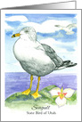 State Bird of Utah Seagull Sego Lily Flower Watercolor card