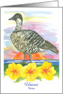 State Bird of Hawaii Nene Yellow Hibiscus Flower Watercolor card