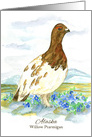 State Bird of Alaska Ptarmigan Forget-Me-Knot Flower Watercolor card