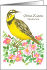 State Bird of North Dakota Wild Prairie Rose Flower Watercolor card