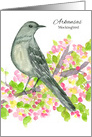 State Bird of Arkansas Mockingbird Apple Blossom Flower Watercolor card