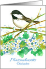 State Bird of Massachusetts Chickadee May Flower Watercolor card