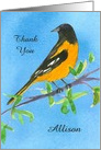 Baltimore Oriole Bird Thank You Custom Name card