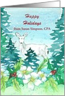 Business Happy Holidays Deer Forest Holly Custom Name card